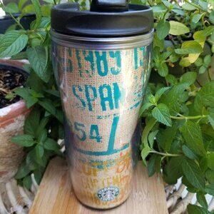 Starbucks Travel Mug 2006 Burlap Guatemala Coffee Bean Bag Cup Design 16 Oz